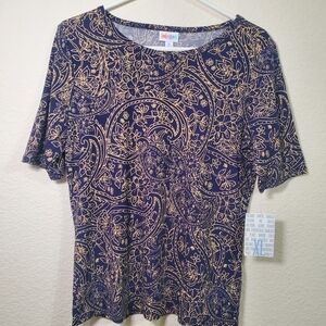 Lularoe NWT Blue Gold Short Sleeve Plus Size Womens Shirt XL